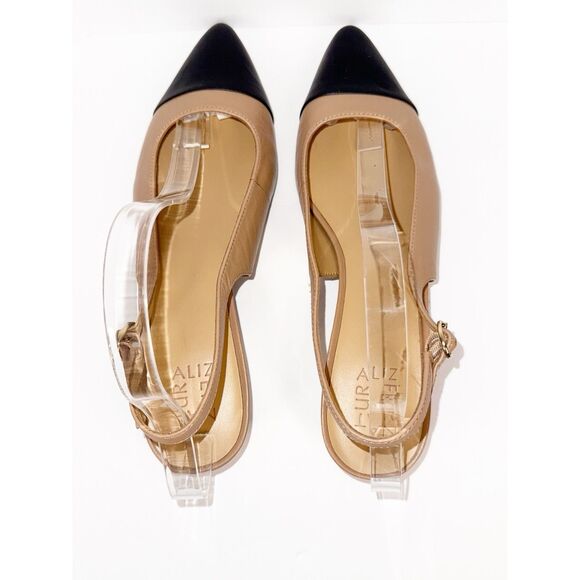 Naturalizer Banks Slingback Mule Low Heels Cap Toe Tan Black Leather Pointed 10 - Picture 9 of 16